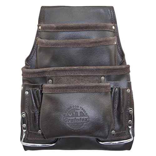 Graintex PS1234 10 Pocket Tool Pouch Oil Tanned Leather for Constructors, Electricians, Plumbers, Framers