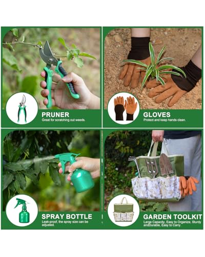 Wevelel Green 9-Piece Heavy Duty Gardening Tool Set with Storage Tote
