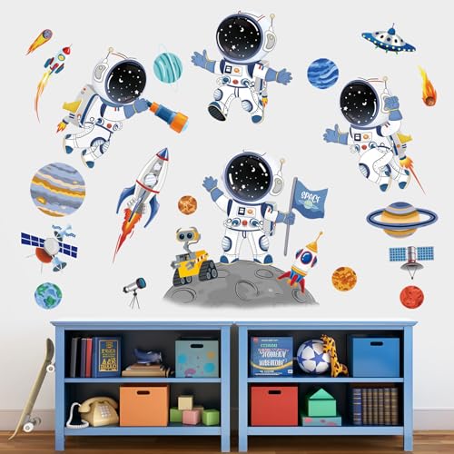 decalmile Outer Space Astronaut Wall Decals Rocket Universe Space Planets Wall Stickers Baby Nursery Boys Bedroom Playroom Wall Decor