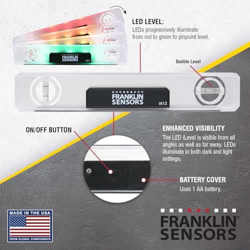Franklin Sensors Light Level/Digital, Electronic, 12-inch Magnetic Torpedo Level, Vertical and Horizontal Leveler Tool with 2 Bubble Vials, Made in the USA