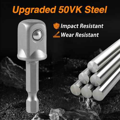 Upgraded 1/2 Inch Impact Grade Socket Adapter Set 3 Pcs Square Socket Adapter Drill Bits Impact Driver Power Bit Set for Powered/Cordless Drill Chuck