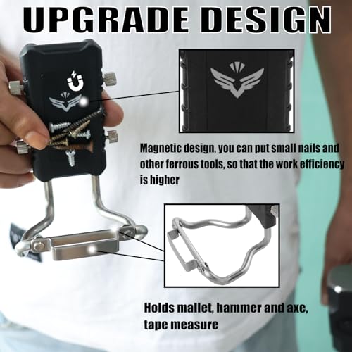 3 in 1 Magnetic Tool Holder, Drill Belt Clip Tape Measure Holder, Hammer Holder, for Nails, Hammer, Spanner and Any Magnet Hardware, for Drill, Nailer, Tape Measure, or Tools with Hanger Clips