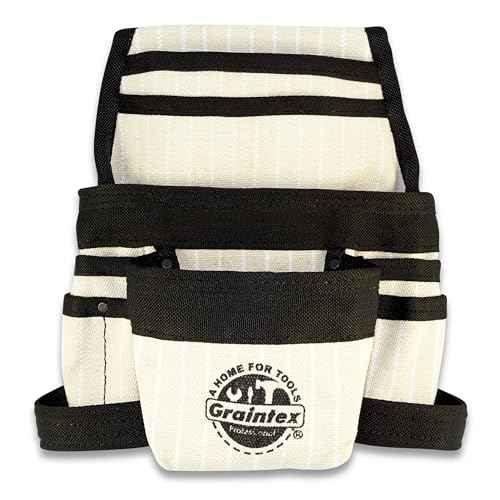 GRAINTEX CS2277 9 Pocket Nail & Tool Pouch Rip-Stop Canvas for Constructors, Electricians, Plumbers, Handymen White