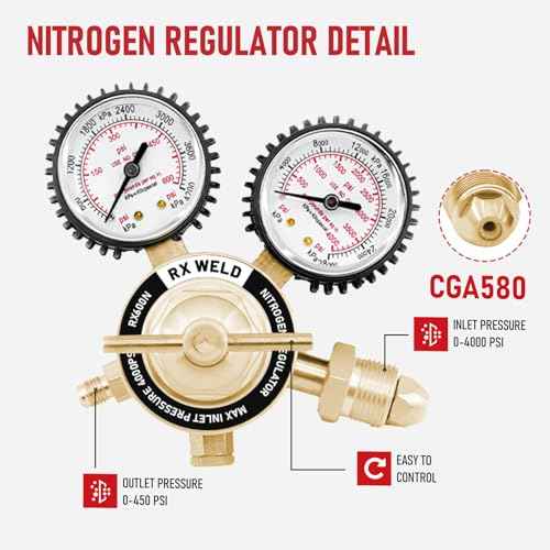 RX WELD Nitrogen Regulator with 0-600 PSI, CGA580 Inlet, 1/4-Inch Male Flare Outlet Connection, Nitrogen Tank Regulator with 5Ft Refrigeration Hose