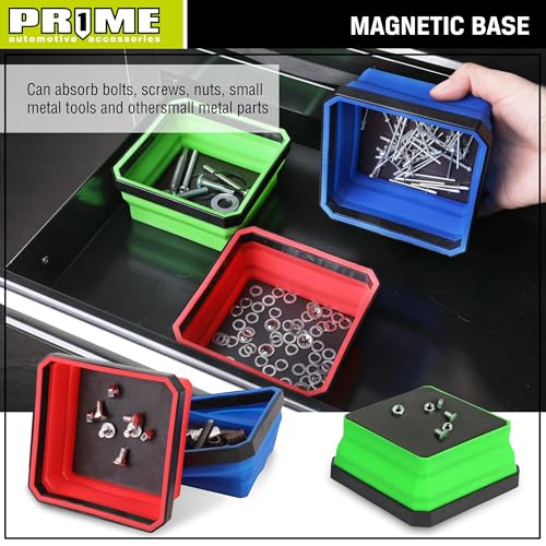 PR1ME Upgrade Collapsible Magnetic Parts Tray Set, 3 Pack - Foldable Silicone Bowls with Magnetic Base