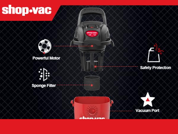 Shop-Vac Red 1 Gallon 1 Peak HP Wall Mount Wet Dry Vacuum - Portable