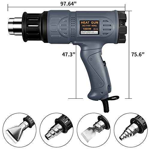 SEEKONE Industrial Heat Gun 1800W 122¢µ-1202¢µ(50¡É-650¡É) Variable Temperature Control with 2 Temp-settings, Overheat Protection, 4 Nozzle Attachments for Shrinking PVC, Bending Pipe, Removing Paint