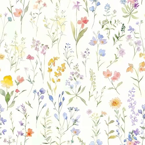 Floral Peel and Stick Wallpaper Boho Contact Paper Flower Leaf Removable Self Adhesive Waterproof Wall paper for Bathroom Bedroom Nursery Wildflower Botanical Thickened Vinyl Roll 17.32inW 118.11inL