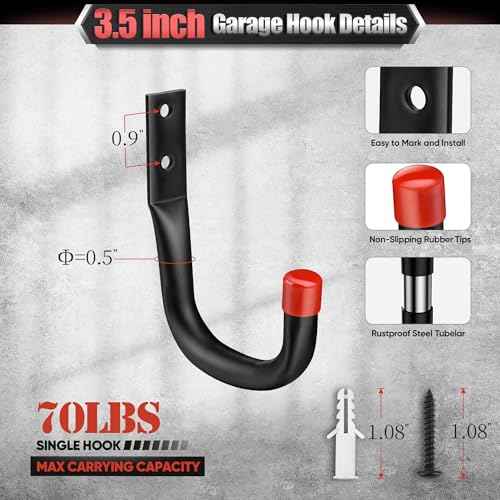 Nacial 24 Pack Garage Hooks Heavy Duty, 3.5" Garage Wall Hook with EVA Pads, 100LBS Capacity Hooks for Hanging Bikes, Kayak Folding Chairs and Hanging Ladders
