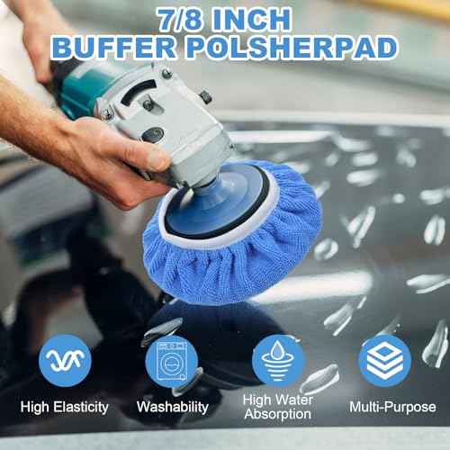6pcs Car Buffing Pads,7-8 in Car Buffer Pads,Microfiber Polish Pad 3 Colors White, Sky Blue, Royal Blue, for Cars Waxing, Polishing, Cleaning and Cars Beauty