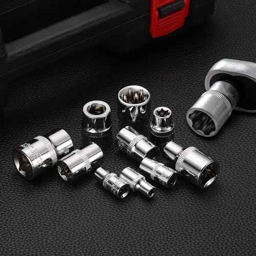 HARFINGTON 6pcs E-Torx Socket 1/4" Drive E4-E10 External Torx Deep Socket CR-V 6 Point Spline Socket Star Female Bit Socket for Auto Repairs Home Maintenance DIY Hand-making 1" Length