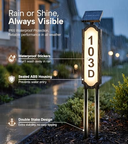 PASAMIC 40.2" Solar Lighted House Address Sign - Yard & Wall Mount, Waterproof, Black