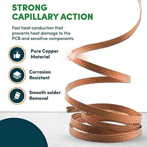No Clean Solder Wick Braid 10ft Pure Copper Desoldering Wick Braid Remover Tool with Solder Flux Soldering Tools De Solder Sucker and Repair Electronic Components Width 0.1 inch - Pack of 1