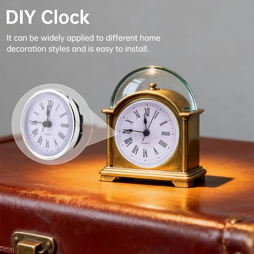 MovFlax Mini Round Quartz Clock Insert 2-1/2 Inch Gold Roman Numerals - Vintage Style Replacement Face