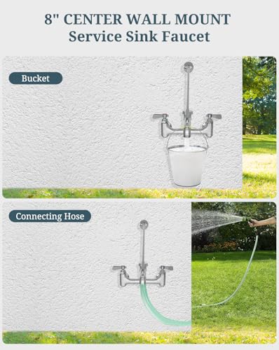 Phivan Commercial Mop Sink Faucet with Vacuum Breaker, Wall Mount, 8-Inch Adjustable Center, Lever Handle, Chrome Finish