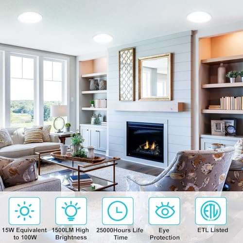 libtit 7-Inch White Flush Mount Ceiling Light Pack of 7, 15W, Color Selectable, Ultra-Thin Ceiling Fixture for Kitchen Bedroom Basement
