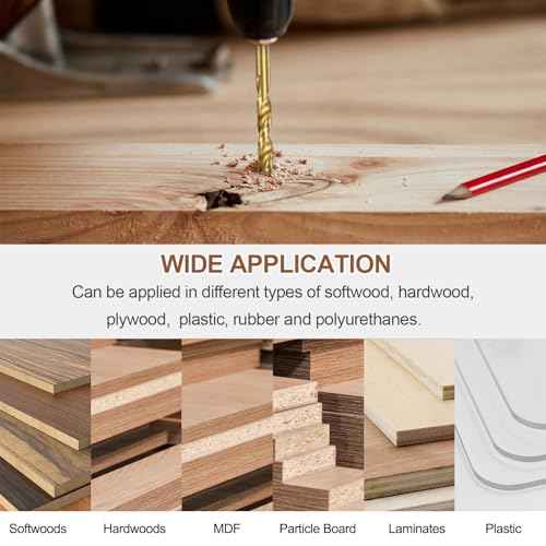 HARFINGTON Brad Point Drill Bit 10mm(25/64") Dia Straight Round Shank Drill Metric Brad Point Spiral Twist Drill Bits for Carpenter Woodworking Plastic Rubber, Golden