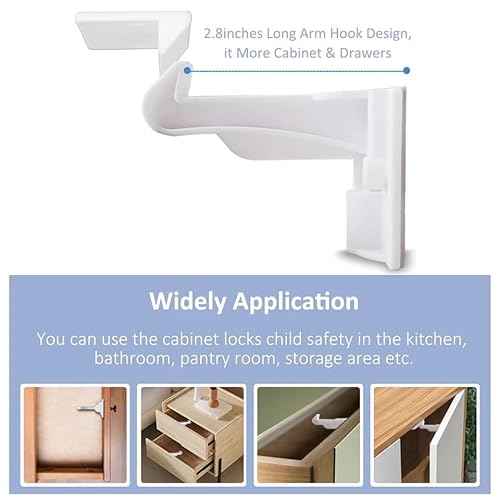 Invisible Baby Proofing Cabinet Latch Locks, 10 Pack, No Drilling or Tools Required, Works with Most Cabinets and Drawers, Countertop Overhangs, Highly Secure