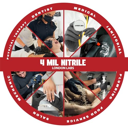 London Labs Synsafe 4 Mil Black Nitrile Exam Gloves 1000 Count Large - Disposable Latex & Powder Free Safety Gloves