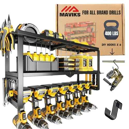 3 Shelf 7 Drill Holder Power Tool Organizer Wall Mount, Tool Storage Rack for Garage, Pegboard, Workshop walls | Compatible for all type of Cordless Power tools Comes With J hooks for Cords