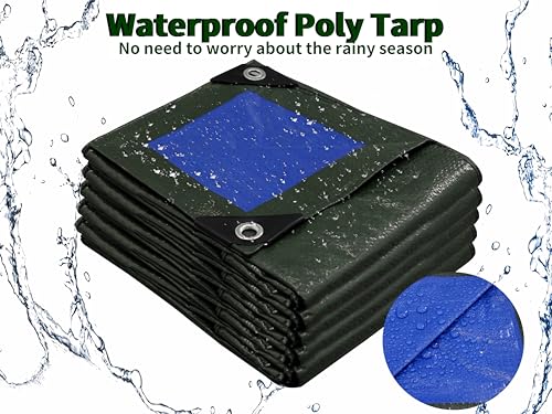 TARPAL 10x10 ft Green Waterproof Tarp - Lightweight 6mil Multipurpose Cover with Reinforced Edges & Grommets