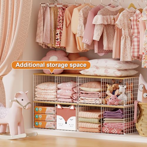 Stackable Closet Organizers with Wood Top - 2 Pack, Space-Saving Shelf Bins