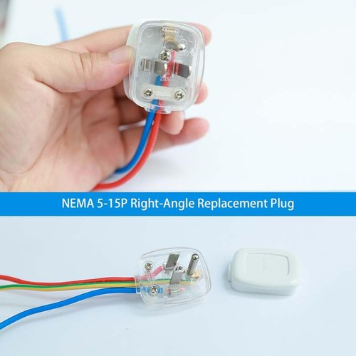 NEMA 5-15P Right-Angle Replacement Plug (White) – 125V 10A Angled Electrical Plug End for Extension Cords, Space-Saving Design, 2-Pack
