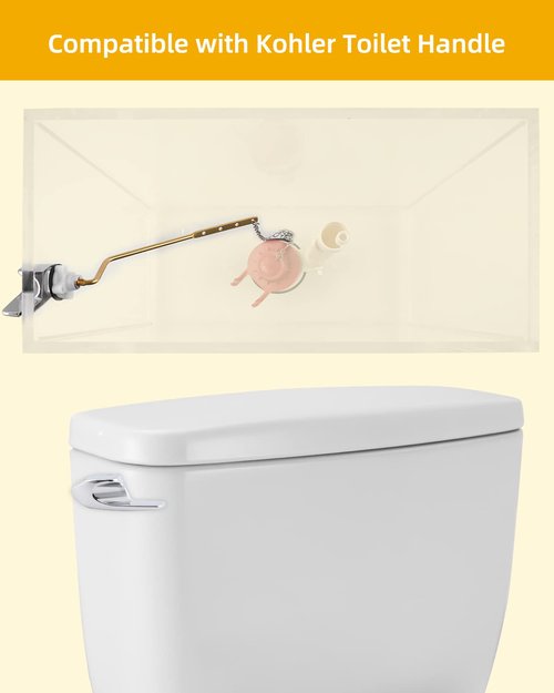 iFealClear Universal Brass Toilet Tank Flush Lever Handle, Side/Angle Mount Toilet Handle Compatible with Kohler K-GP30324-CP, Stainless Steel Flapper Chain, Chrome