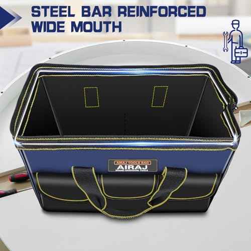 Tool Bag 2-Pack Set | AIRAJ 18" & 14" Portable Tool Storage Bag | Wide Mouth Tool Bags for Men and Women | Small Tool Tote | Tool Organizer for Home Repairs,Garage Storage,Professional Work | Tool Box