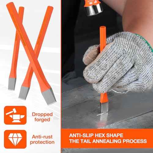 ValueMax 3-Piece Heavy Duty Cold Chisel Set, 3/8-Inch, 1/2-Inch & 5/8-Inch Metal Chisel Set, Premium Cr-V Steel, for Carpentry, Metalwork, Woodwork & Masonry Work