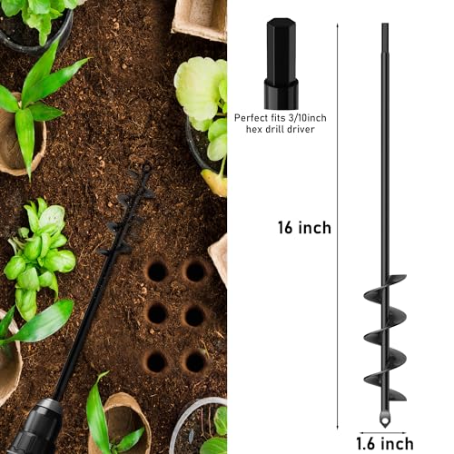 HOOPLE Garden Auger Drill Bit for Planting. Drill Bit Plant Flower Bulb Hole Drill Bulb Planter for 3/8" Hex Drive Drill. (1.6" x16.5)