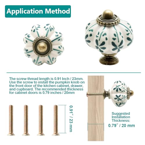 12pcs Ivory Pumpkin Cabinet Knobs with Leaf Pattern, Vintage Ceramic Drawer Pulls
