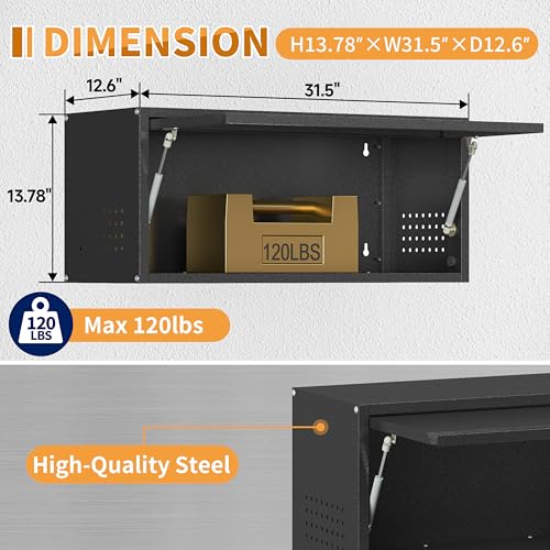Firstsky 13.8" Black Wall Cabinet with Up-Flip Door, Pegboard Sides, Heavy-Duty Steel Garage Storage