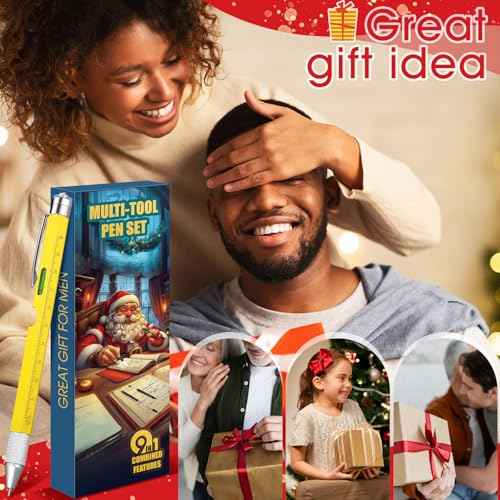 Lasnten Stocking Stuffers for Adults Christmas Gifts for Men 9 in 1 Multi Tool Pen Set Funny White Elephant Christmas Gift Box for Him Men Dad Husband Grandpa Boyfriend(Yellow)