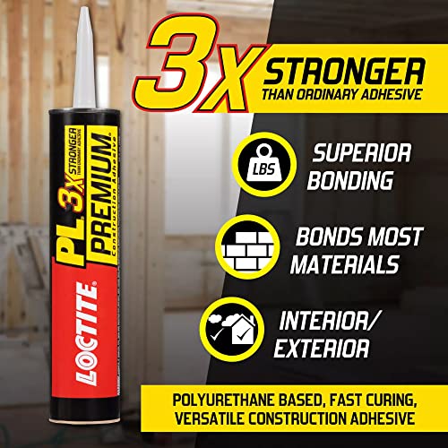 Loctite PL Premium Polyurethane Construction Adhesive - 10 fl oz, 1 Pack for Wood, Concrete & Metal