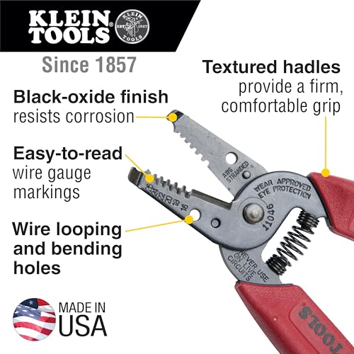 Klein Tools 11046 Wire Stripper/Cutter - USA Made, Precision Ground, Compact Nose for 16-26 AWG
