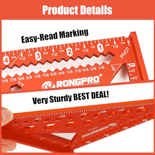6-in-1 Carpenter Square 7 inch, Aluminum Rafter Square, Multi-Purpose
