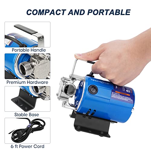 TecHome Portable Water Transfer Pump 1/10HP Blue - 115V Garden Hose Pump