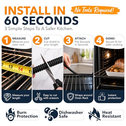 Linda’s Essentials 14-Inch Silicone Oven Rack Guards, 3-Pack – Heat-Resistant Rack Protectors for Easy Safe Handling (Black)