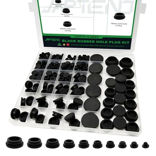 Japtend 223PCS Black Rubber Hole Plugs Kit - 10 Sizes Assortment for Automotive, Furniture, Sealing