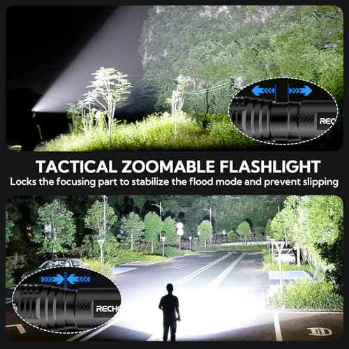 RECHOO S2000 LED Flashlight High Lumens, Super Bright, Powerful, Mid-Size Tactical Flashlight with 3 Modes, Zoomable, Water Resistant Flashlights for Home, Emergencies, Camping, Outdoor Use