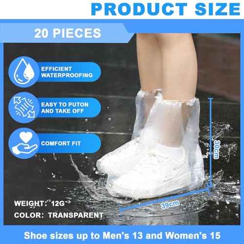10Pairs Waterproof Shoe Covers, Shoe Covers for Rain, Disposable Shoe Covers, Rain Shoe Covers, Plastic Boot and Shoe Covers for Men and Women (Transparent)