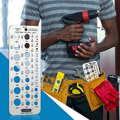 64ths Drills Stainless Steel Drill Bit Size Gauge - 1/16'' to 1/2'' Hole Gauge, 24 Fractional Sizes