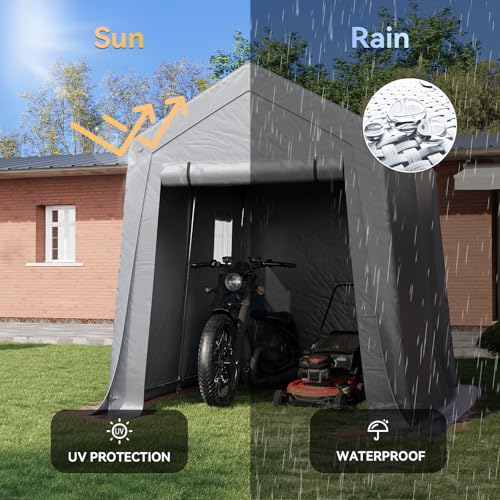 Aoxun Gray 6x8x7 FT Outdoor Portable Storage Shed Tent for Motorcycle & Equipment