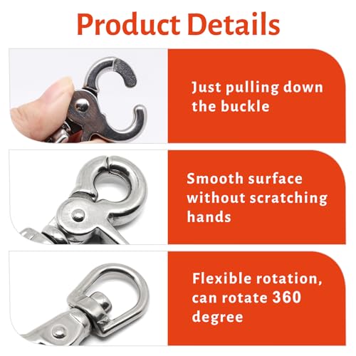 BENLIUDH 2 pcs Silver Stainless Steel 2.56" Trigger Snaps Swivel Hooks