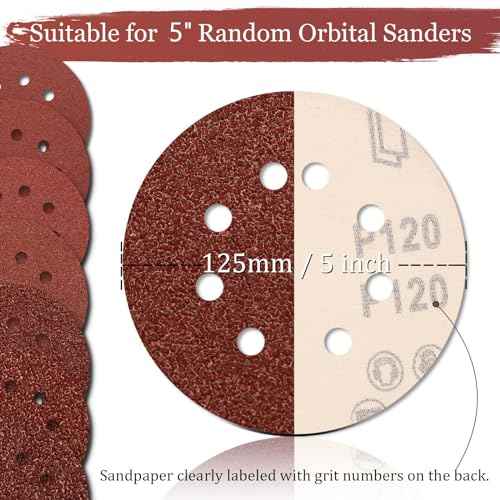 5 Inch Sanding Discs Hook and Loop, 70 PCS 8 Hole Sandpaper Include 40, 60, 80, 120, 180, 240, 320 Grit for Random Orbital Sander