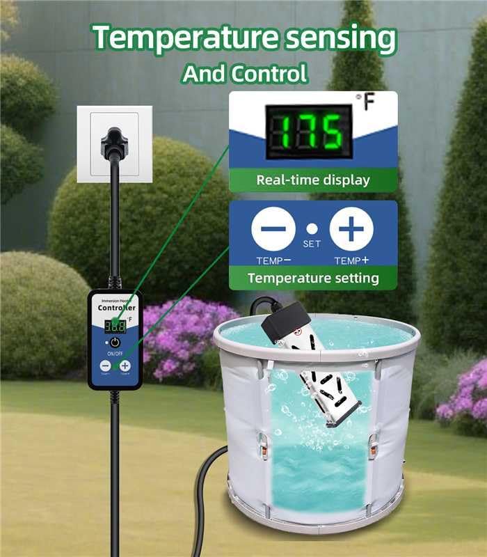 Portable 1800W Water Heater for Bathtub & Pool with Auto Shut-Off & LCD Control
