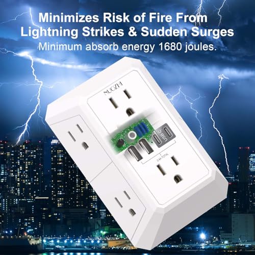 NUOZHI White 6 Outlets Surge Protector Power Strip with 4 USB Ports and Wall Mount