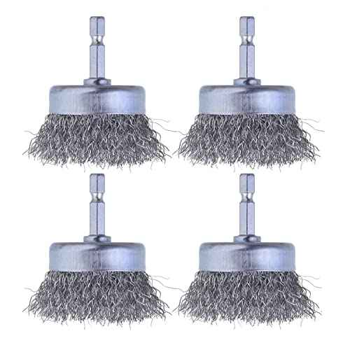 4 Pcs Wire Cup Brush Set for Drill, 1/4 Inch Hex Shank, 0.010 Inch Coarse Carbon Steel Attachments for Rust Removal