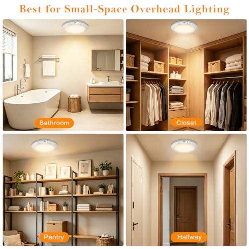 L.JUJAM 2 Pack Rechargeable Motion Sensor Ceiling Lights with Remote, Dimmable & 3CCT Indoor Night Lights for Closet, Shower, Hallway, Porch, RV